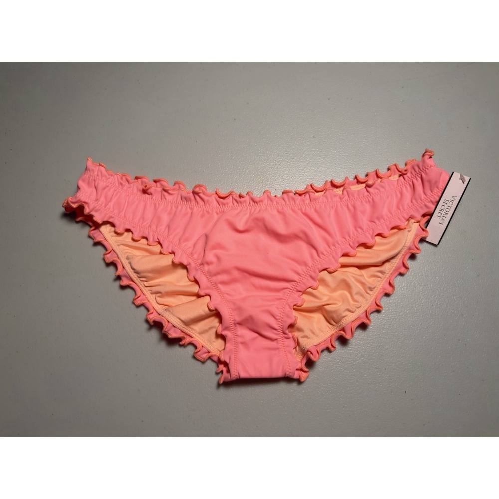 Victoria's Secret New Coral Blush Ruched Ruffle Cheeky Swim Bikini Bottom Size M